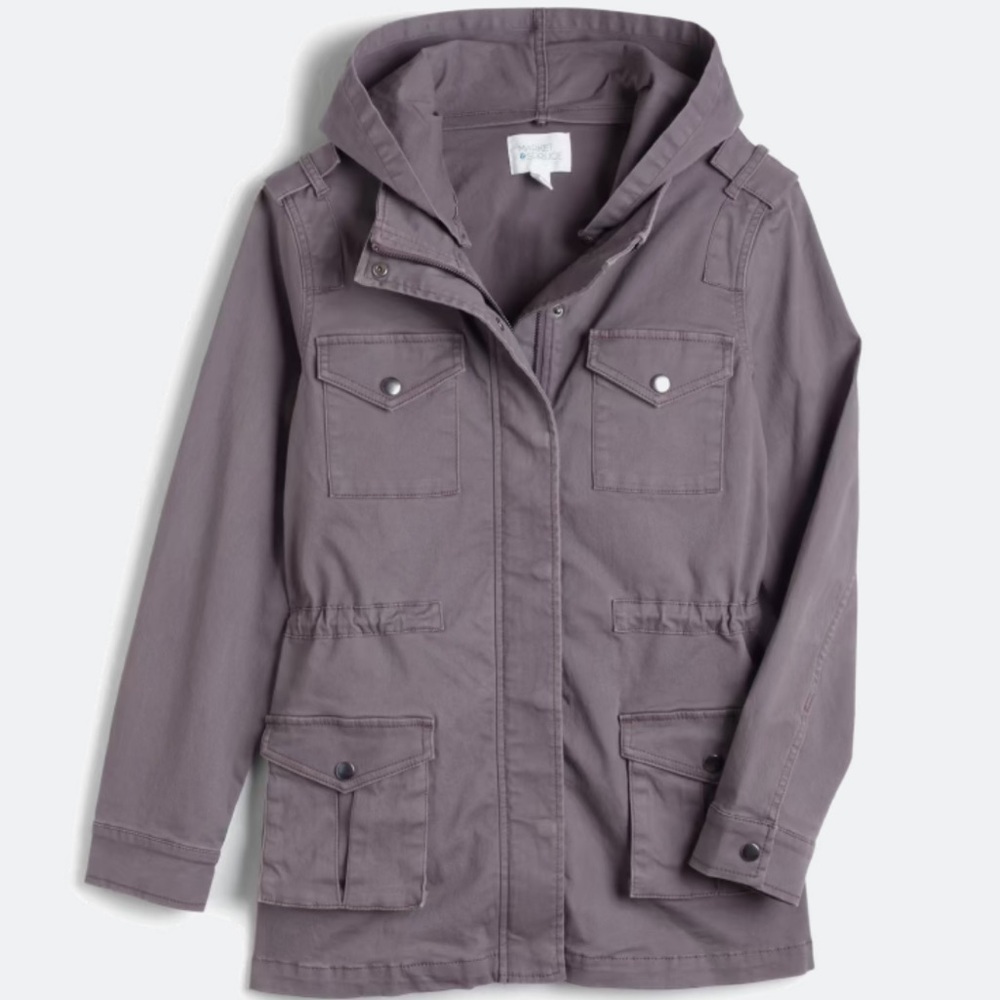 Gray Hooded Cargo Jacket